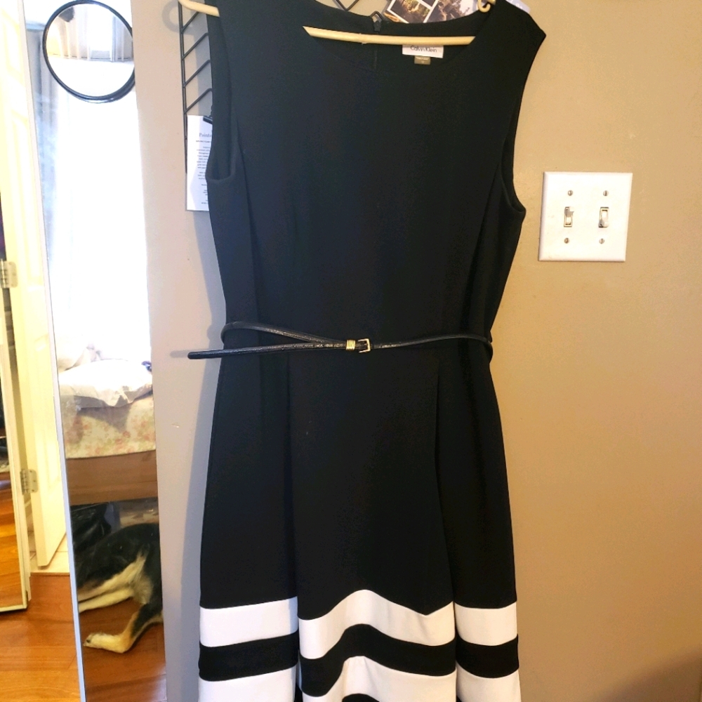 Calvin Klein Black and White Fit n Flare Dress